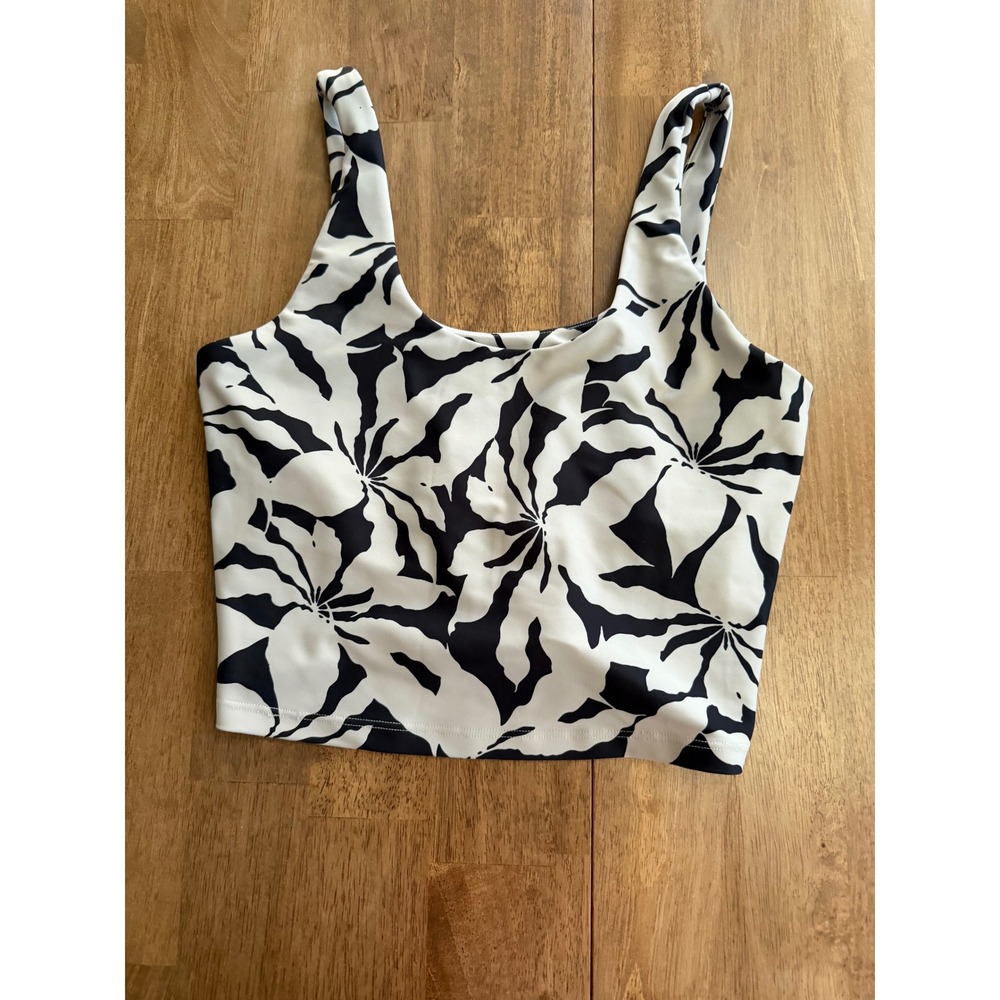 Sage Collective Women Black White Floral Crop Tank Top Built-in Bra Small